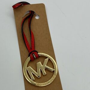 Michael Kors MK Logo Bag Charm Fob Red Leather Gold Good Condition